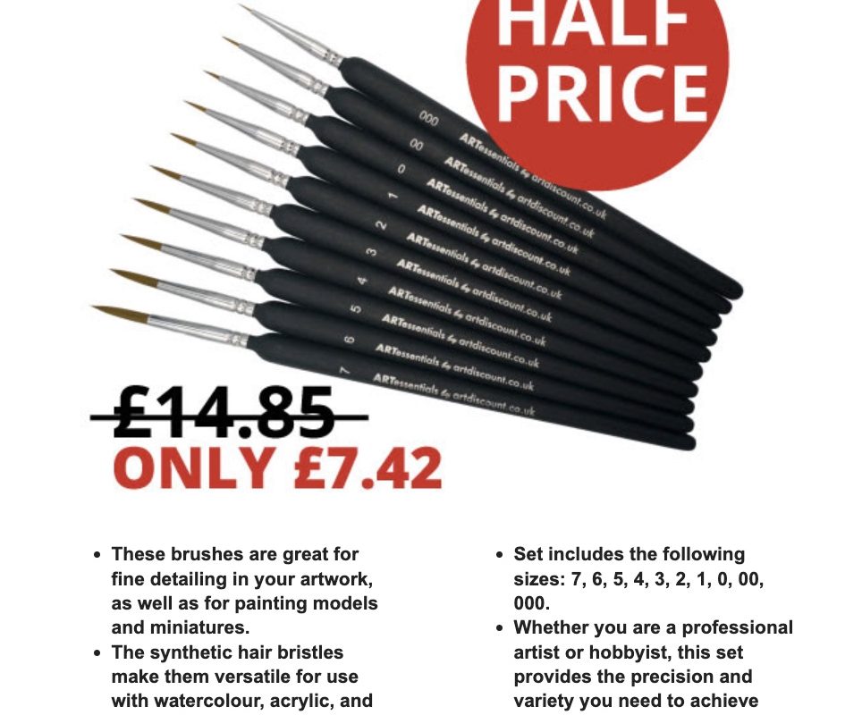 Art Discount: ARTessential Ultra Fine Brush Set NOW HALF PRICE!