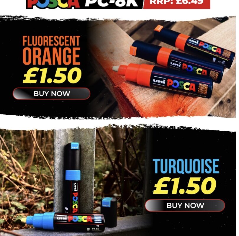 Graffcity: Posca PC-8K Markers Fluorescent Orange and Turquoise Only £1.50 (RRP. £6.49)