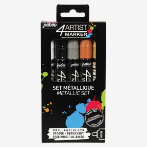 Pebeo 4Artist Metallic Marker Set of 5 - 4mm Nib, Oil-Based
