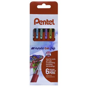 Pentel Hybrid Gel Grip Metallic Pen Set - 6 Acid-Free Pens