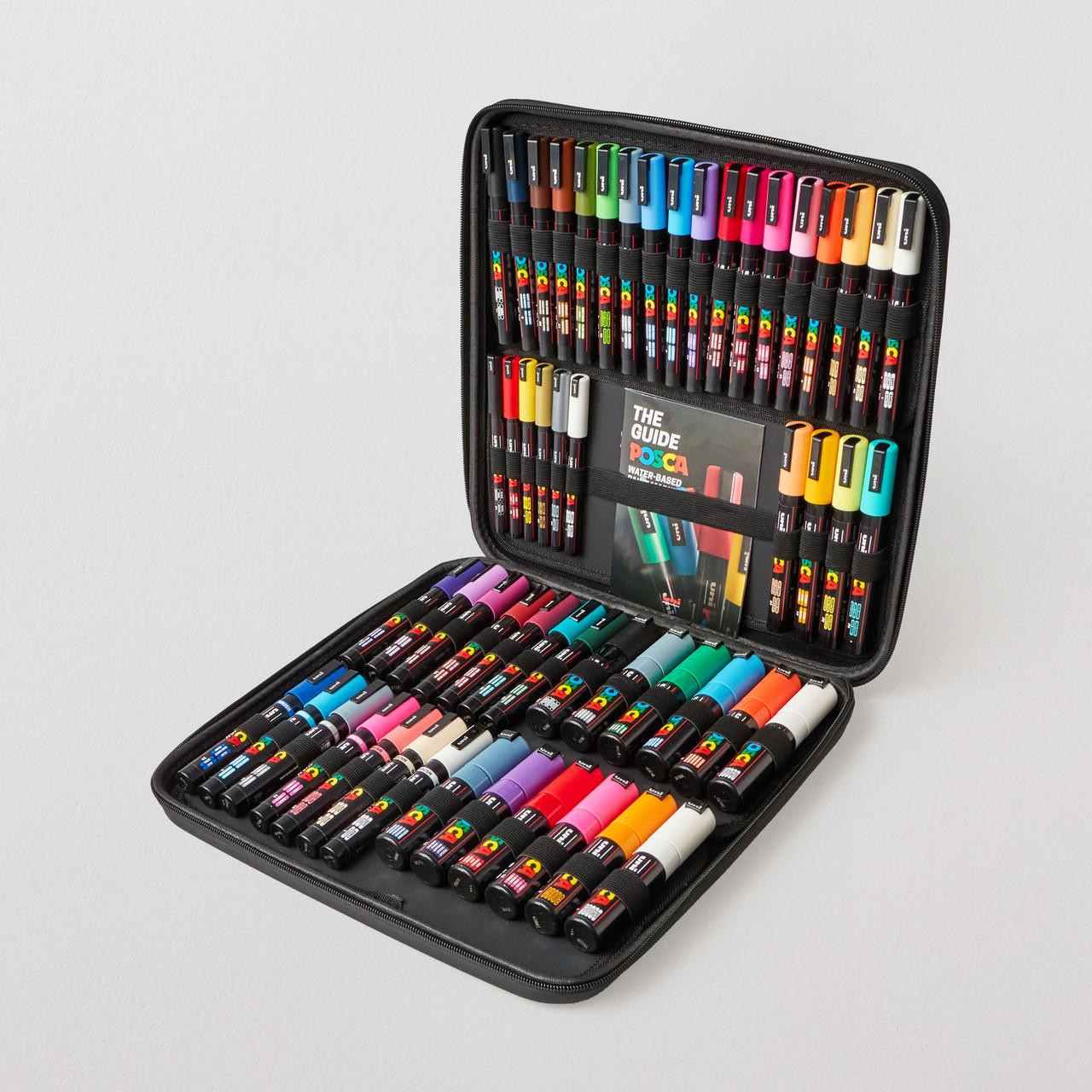 Posca Marker Set 54 Assorted Colours – 6 Nib Sizes, Plastic Case