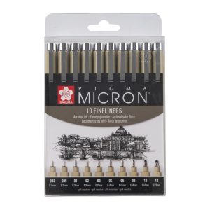 Sakura Pigma Micron 10 Black Pens Set, Waterproof, Fade Resistant