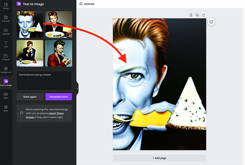 Artist dragging artwork into Canva design tool