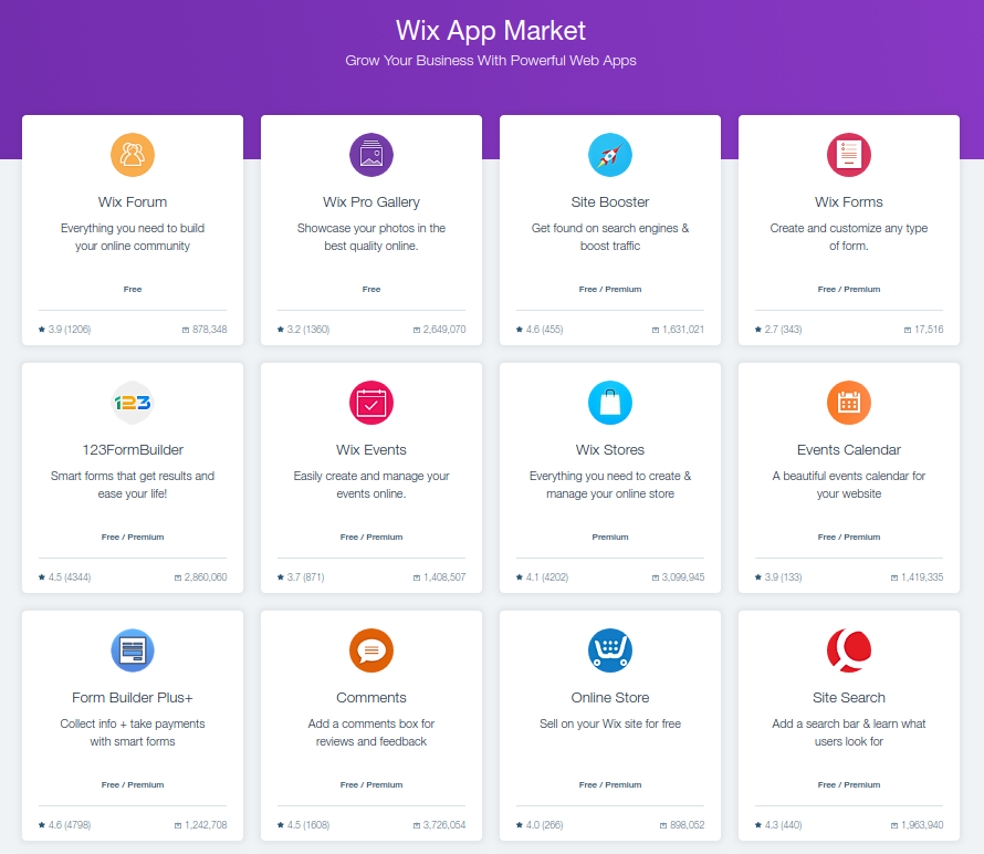 Wix features and app market for artists