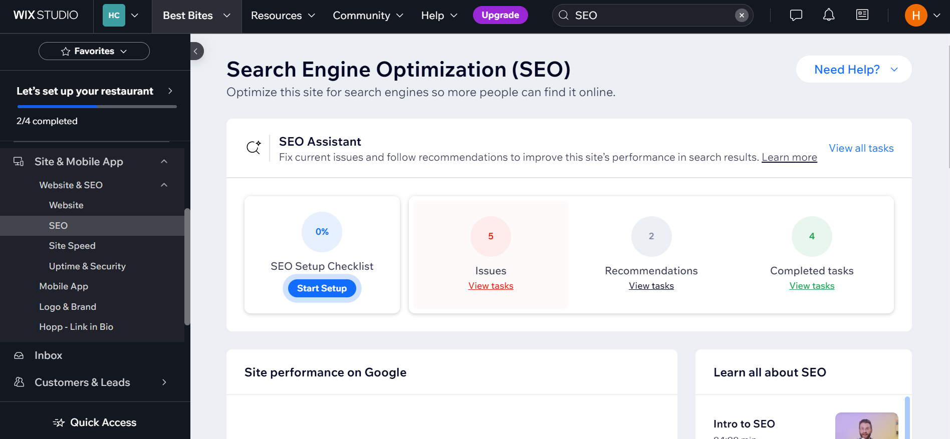 Wix SEO tools and settings