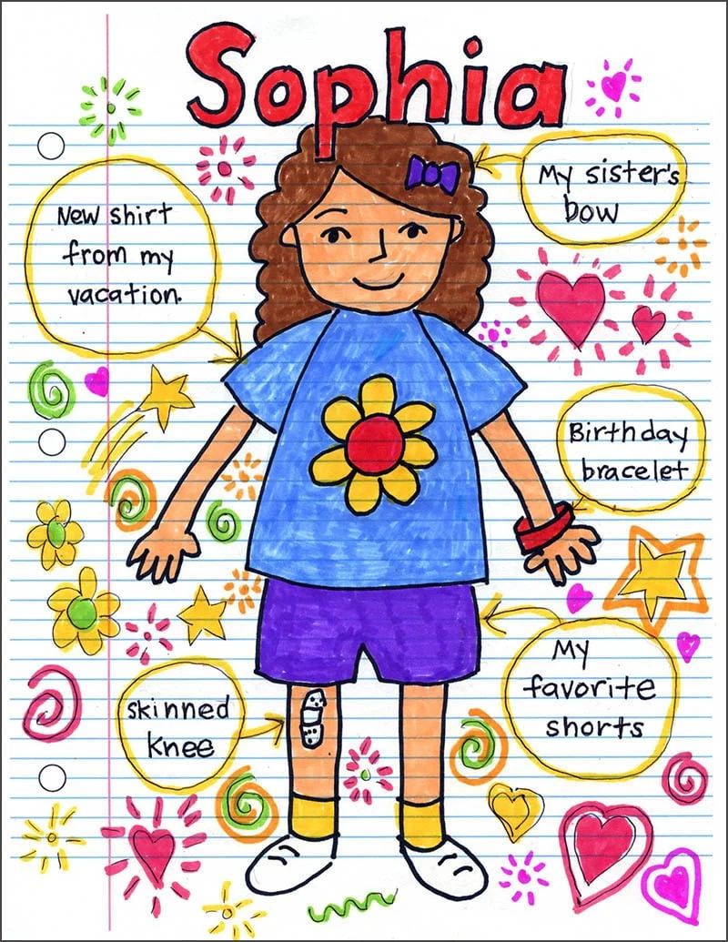 Cartoon self portrait doodle drawing idea