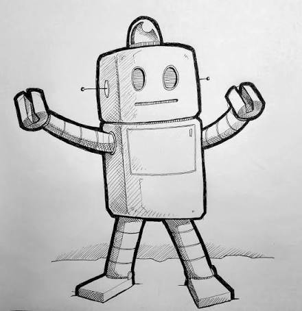Simple robot character doodle drawing idea