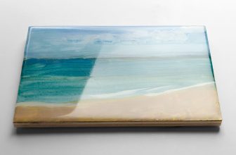 Sealed acrylic painted wooden panel with glossy varnish finish