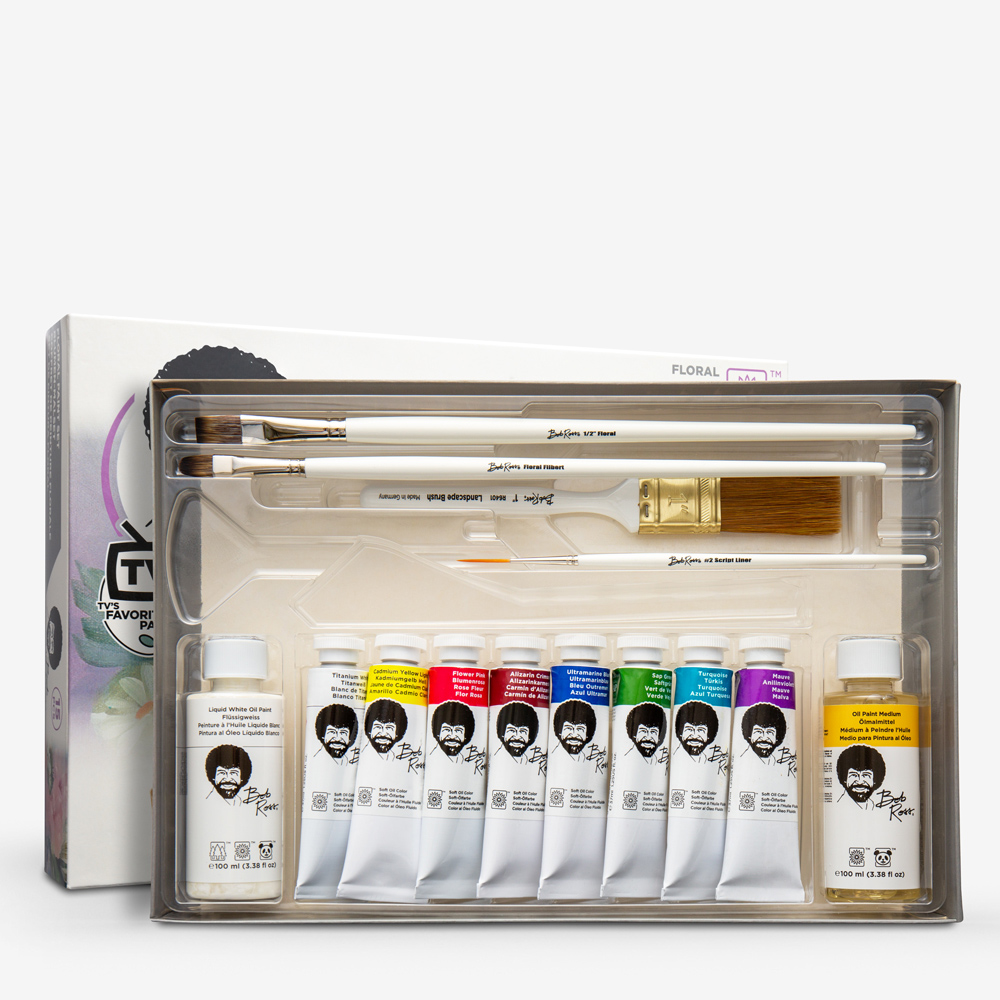 Bob Ross Floral Oil Paints Set – 8 Tubes & 3 Brushes
