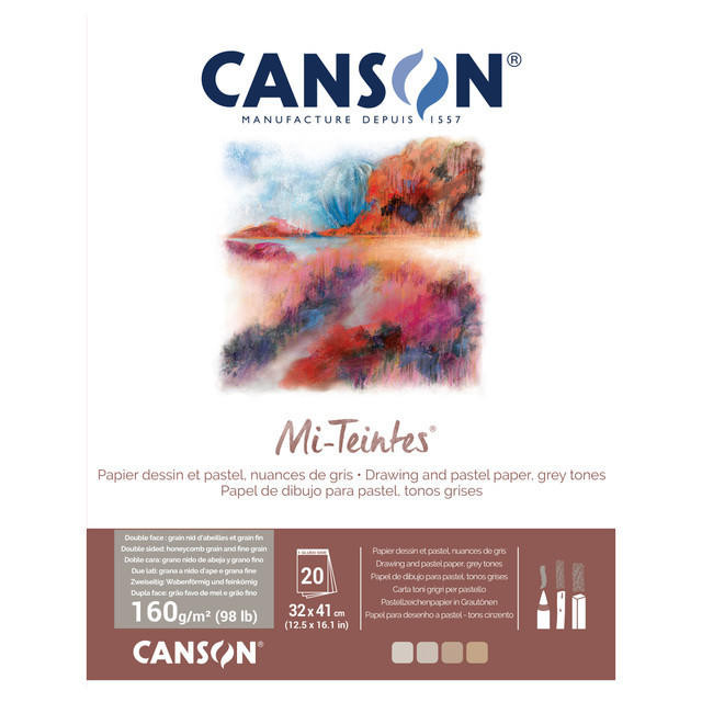 Canson Mi Teintes Grey Pastel Paper Pad 160gsm 24x32cm