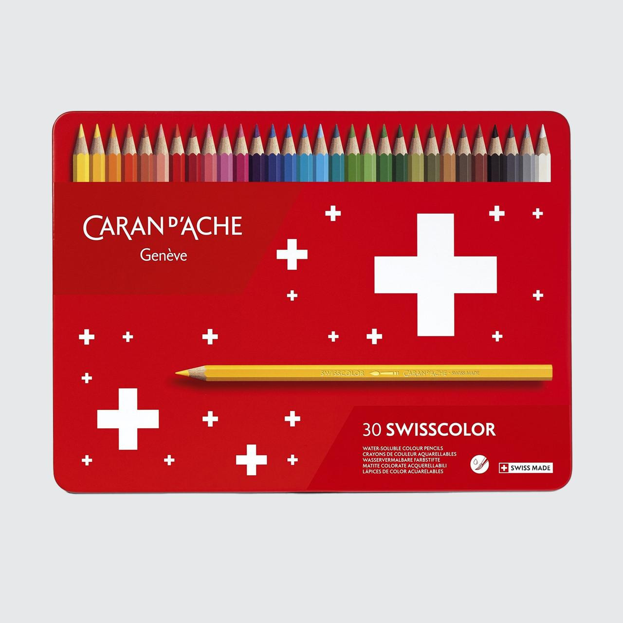 Caran D’ache Swisscolor Aquarelle Pencil Set, 30 Pencils, Metal Tin