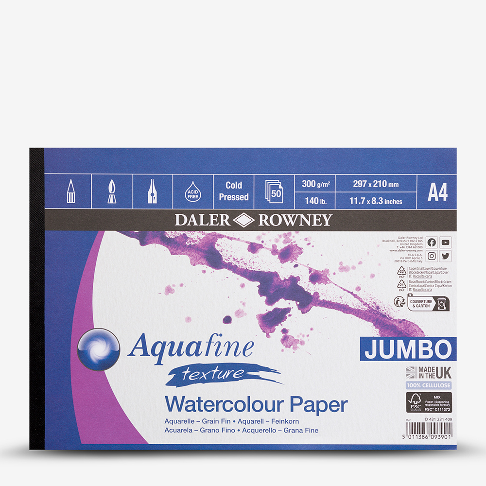 Daler Rowney Aquafine 300gsm Watercolour Paper Pad, 50 Sheets