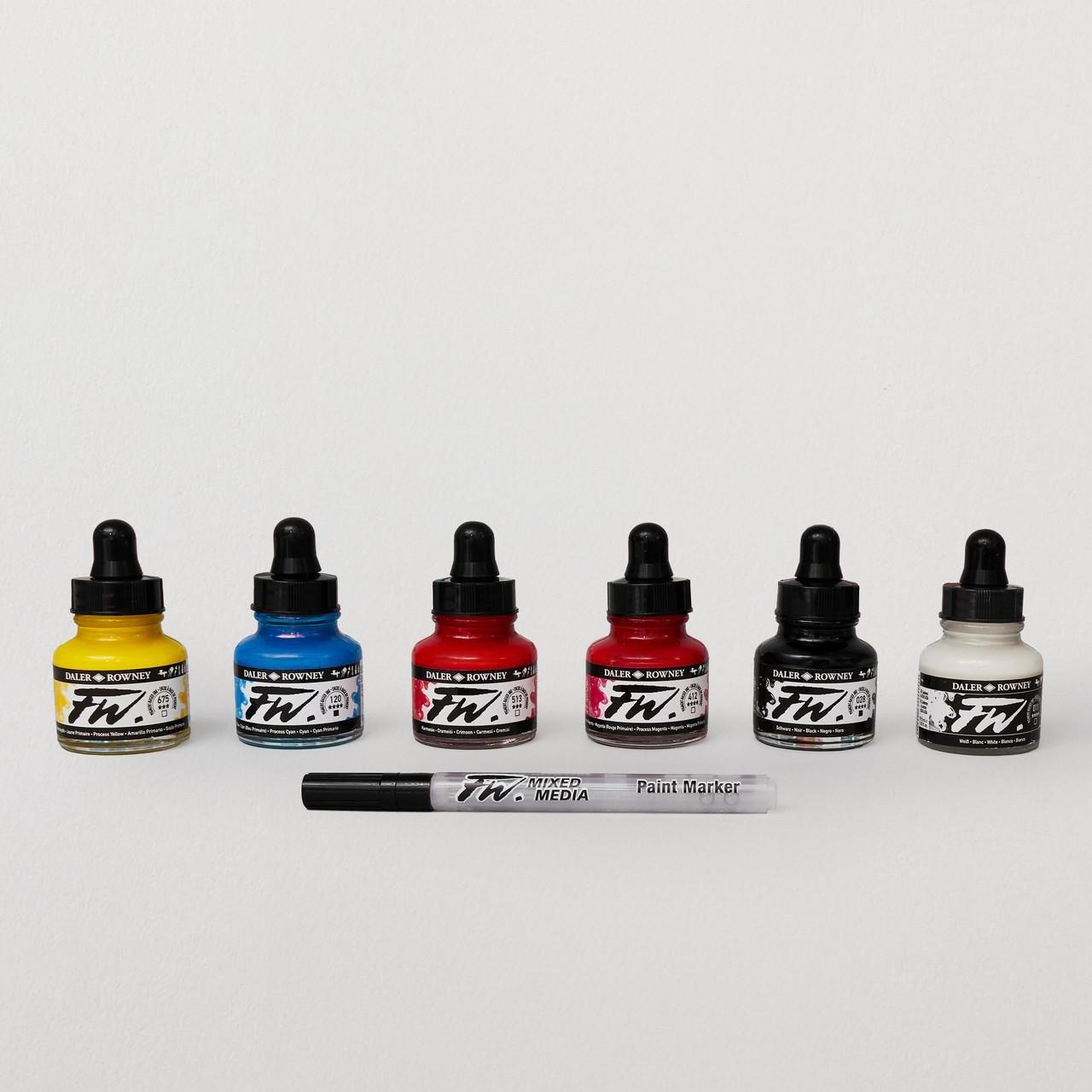 Daler Rowney FW Acrylic Ink Set of 6 – Water-Resistant 29.5ml