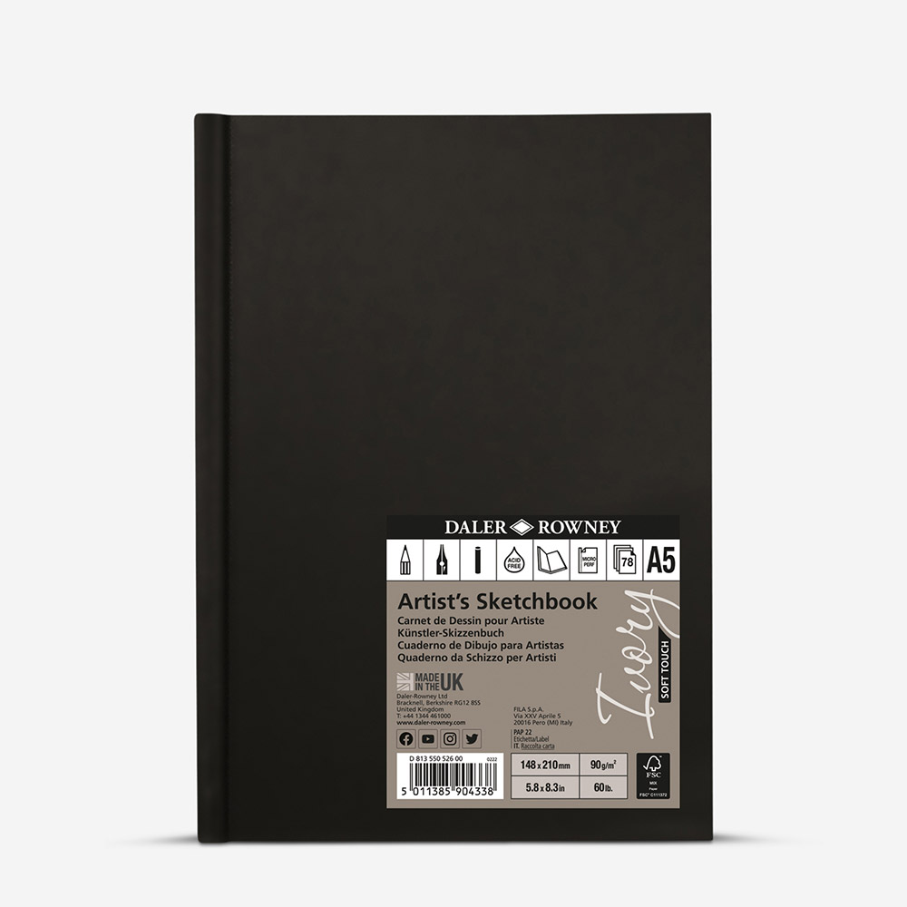 Daler Rowney A5 Ivory Hardbound Sketchbook, 90gsm, 78 Pages