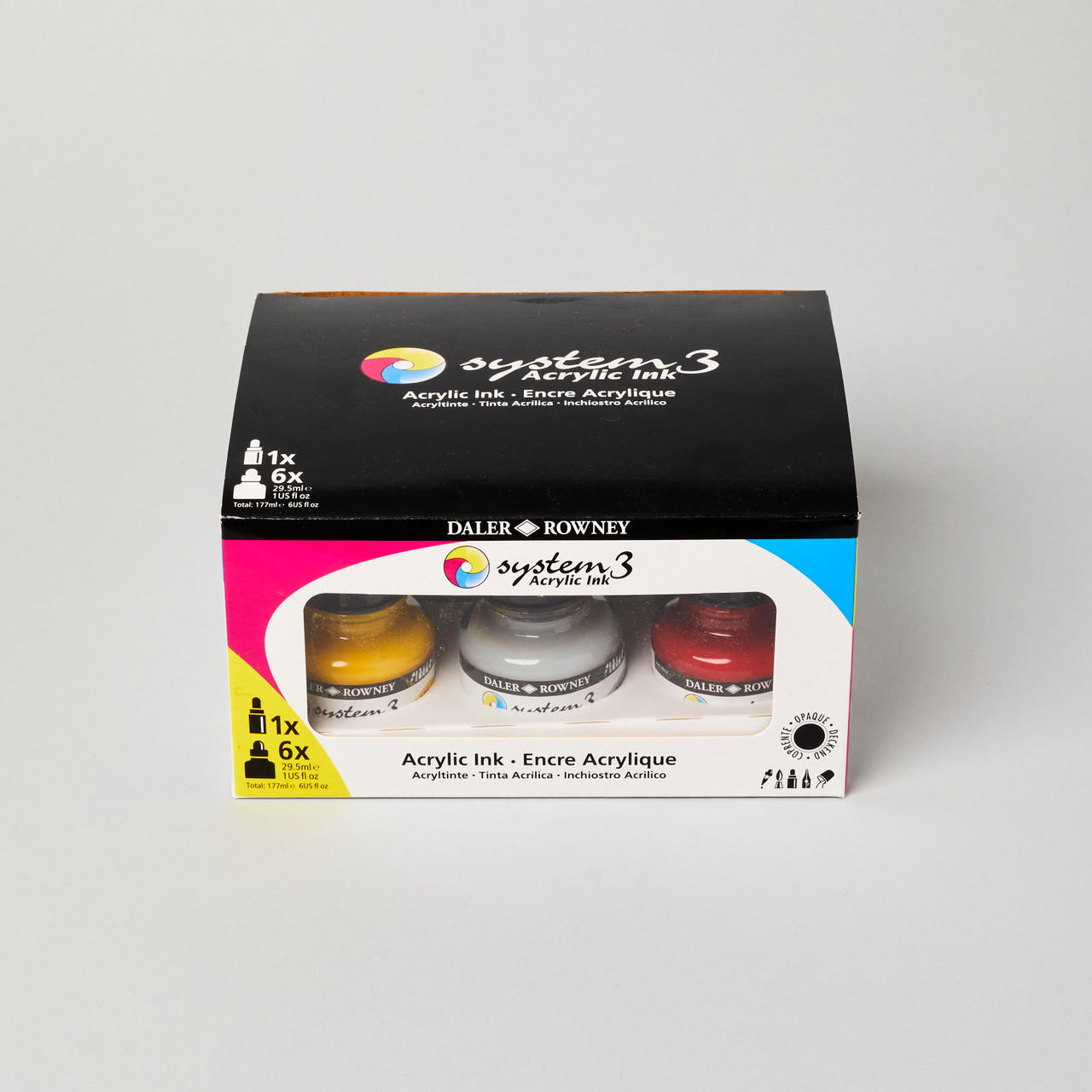 Daler Rowney System 3 Acrylic Ink Set, 6 Colors, High Opacity