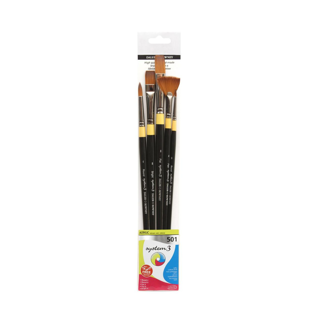 Daler Rowney System 3 Brush Set – Ergonomic, 5 Pieces