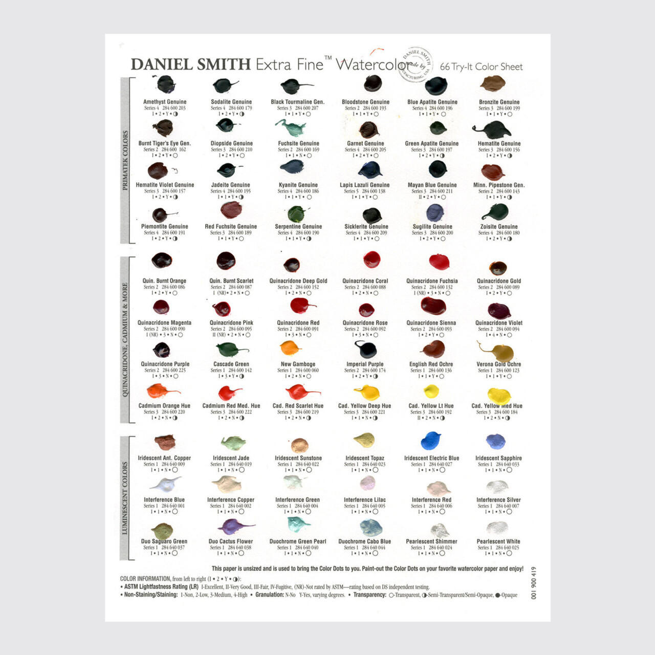 DANIEL SMITH Watercolour 66-Dot Try-It Card – Multicolour