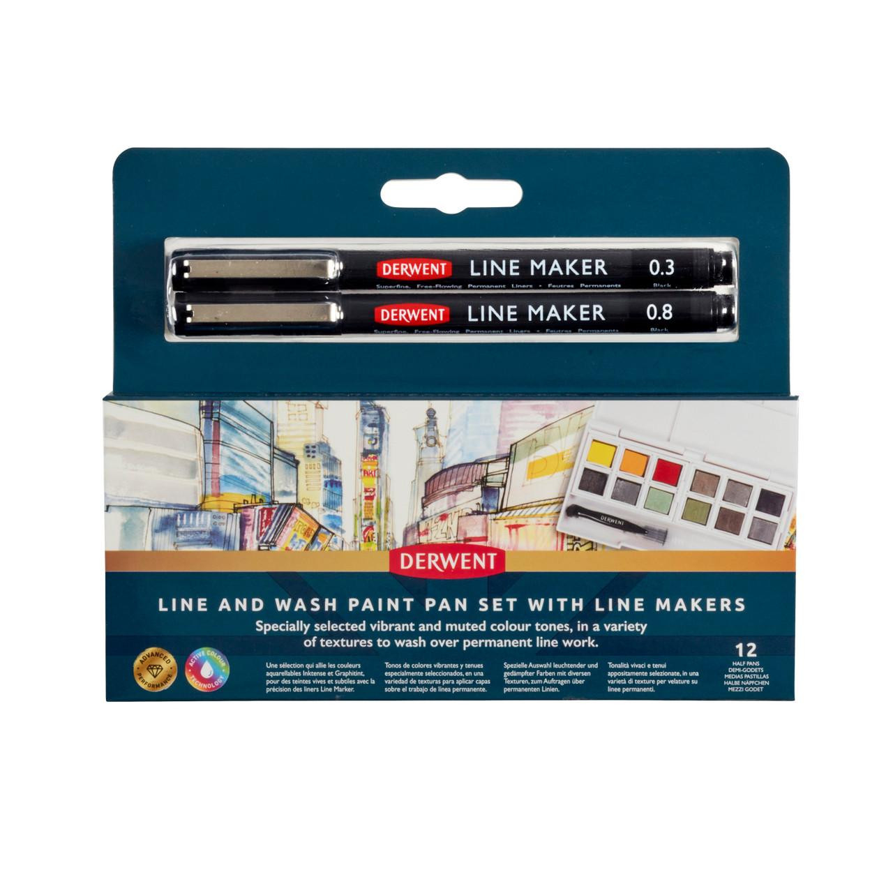 Derwent Line and Wash Paint Set – 12 Pans with Mix Palettes