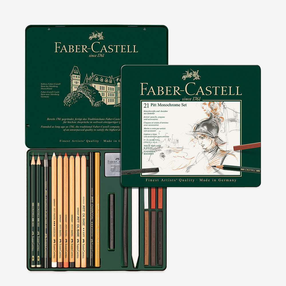 Faber-Castell Pitt Monochrome Drawing Set – 21 Tools, Metal Tin