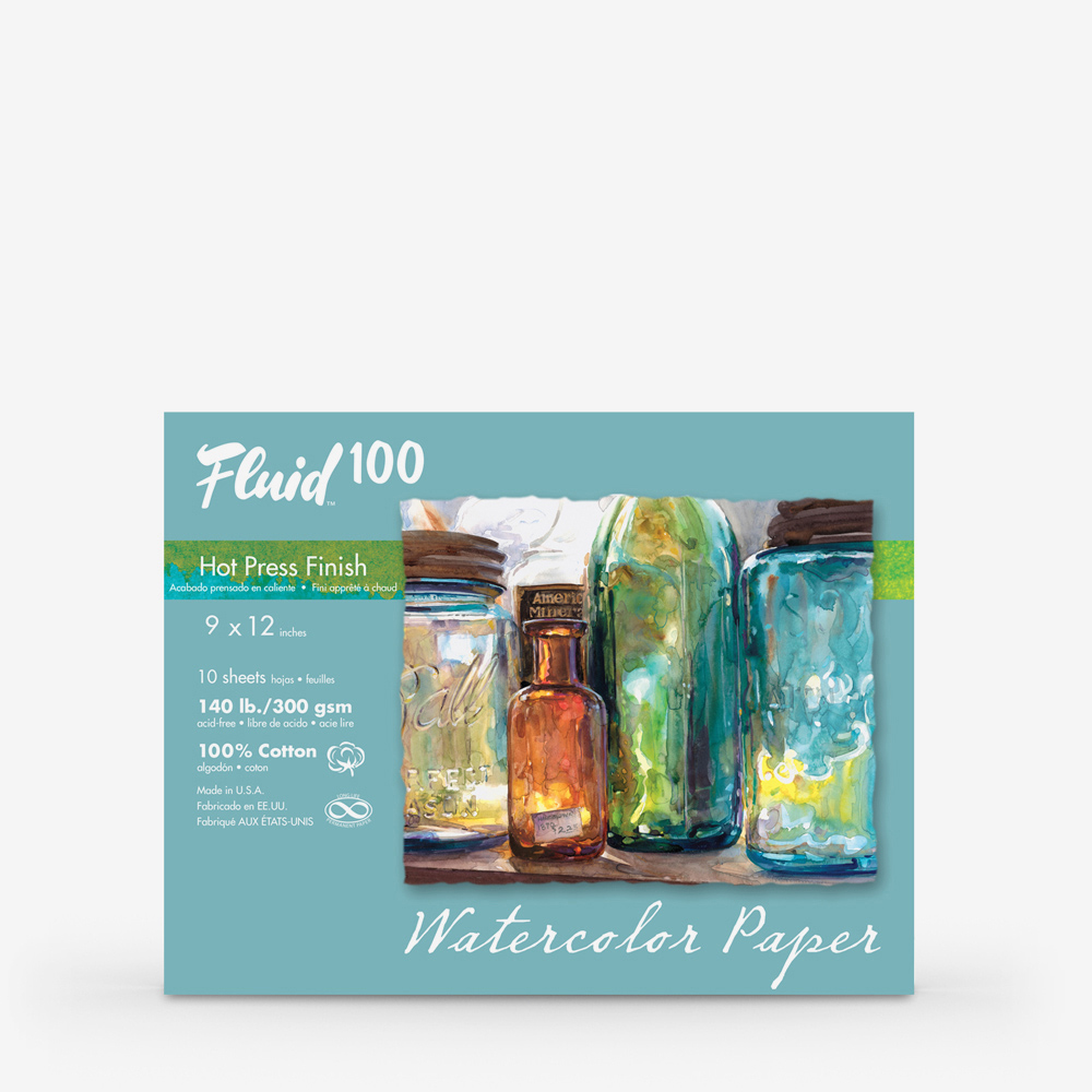 Fluid 100 Watercolour Block 300gsm 9×12″ 100% Cotton 15 Sheets