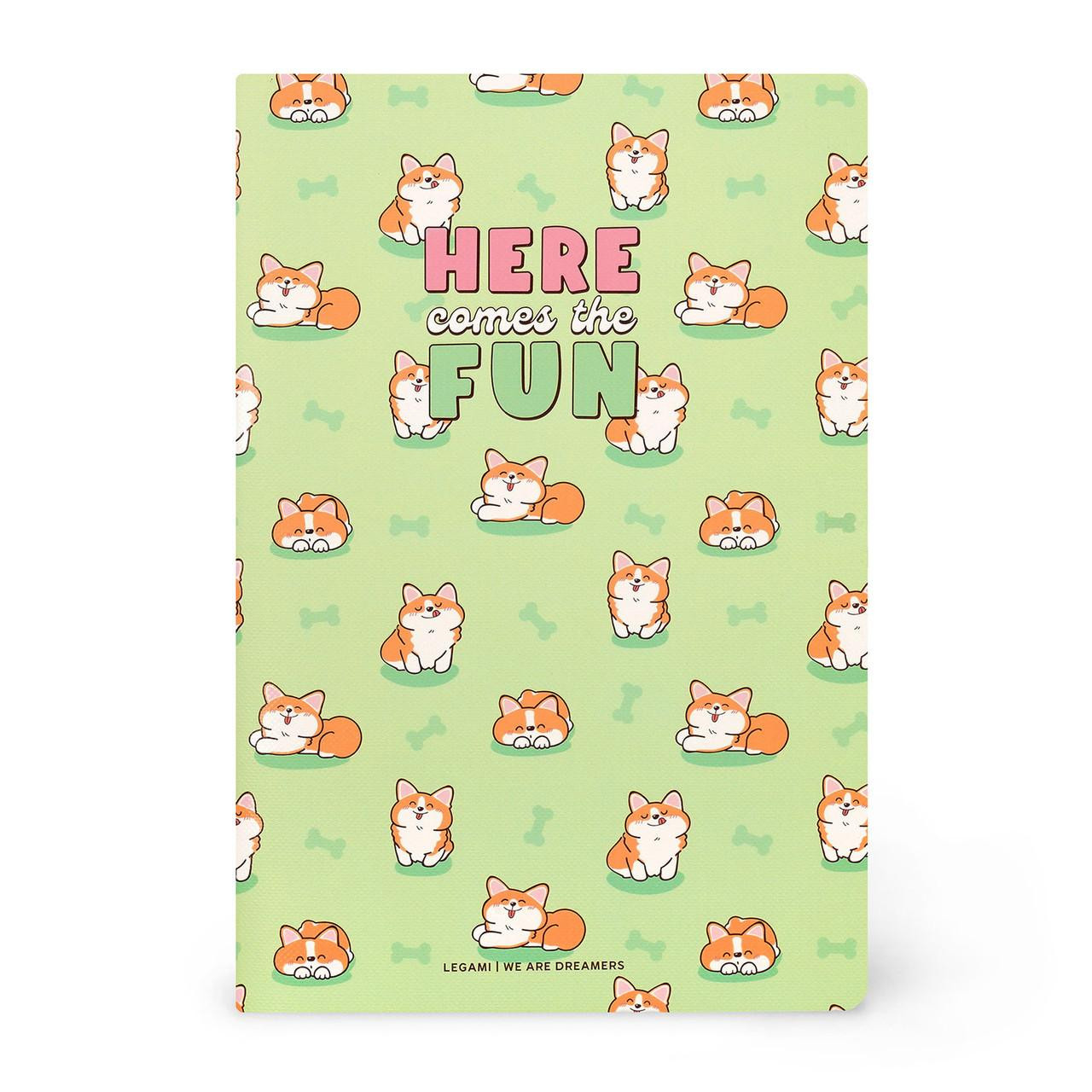Legami Corgi A5 Notebook, 80 Pages, Sewn Binding, Fountain Pen Friendly