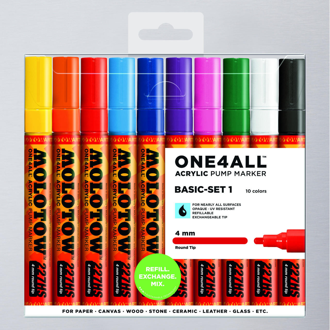 Molotow ONE4ALL Acrylic Marker Set – 10 Colours, 4mm Nib