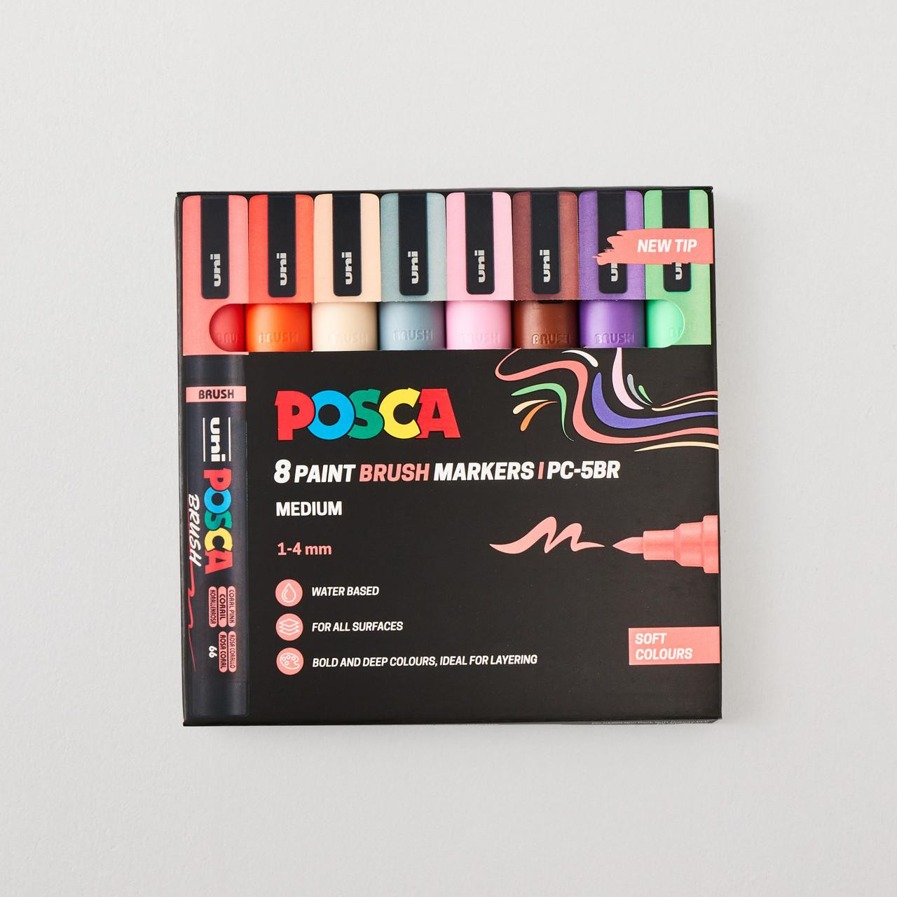 Posca Brush Marker Set of 8 Soft Colours