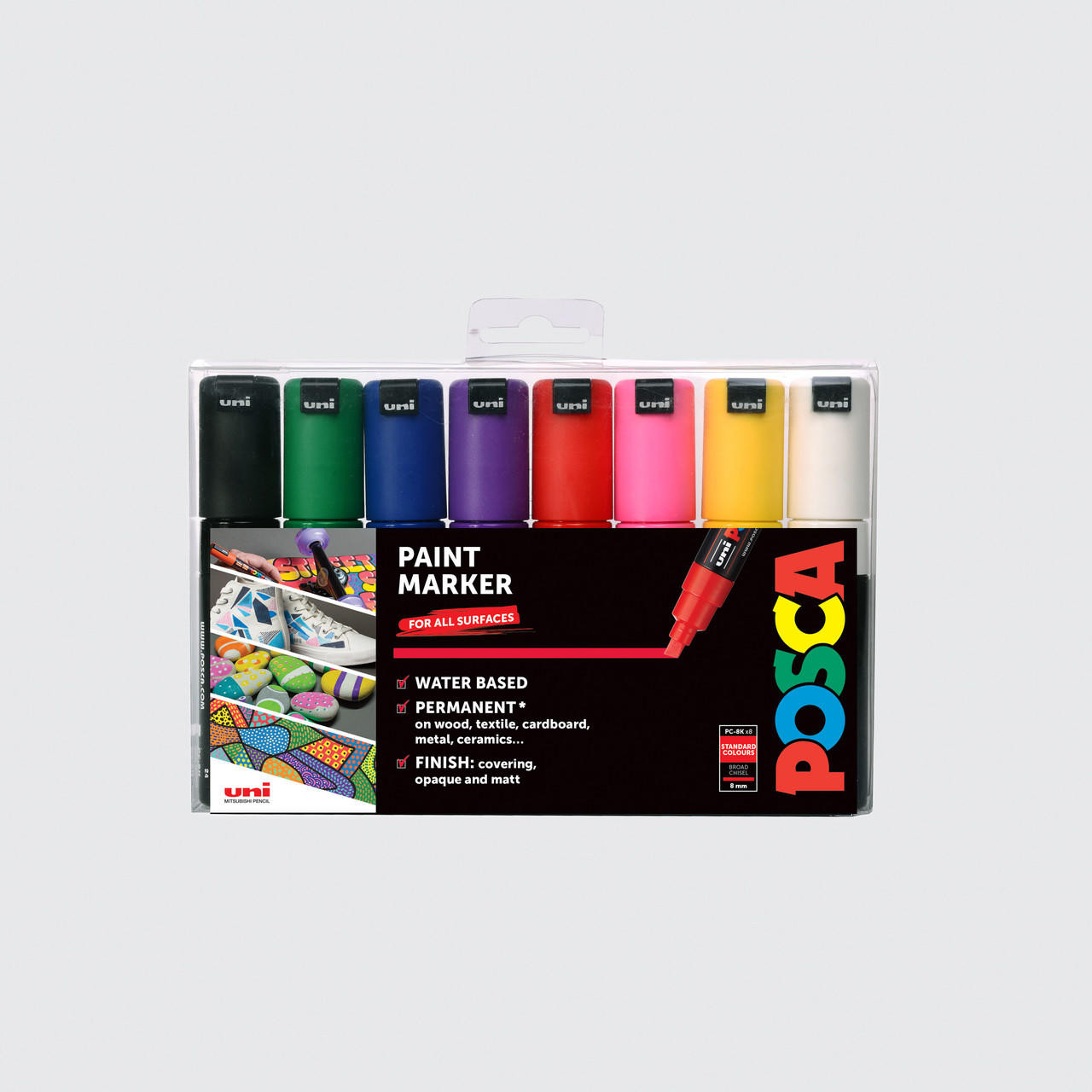Posca Assorted Colours Marker Set, 8 Water-Based Pigment Markers