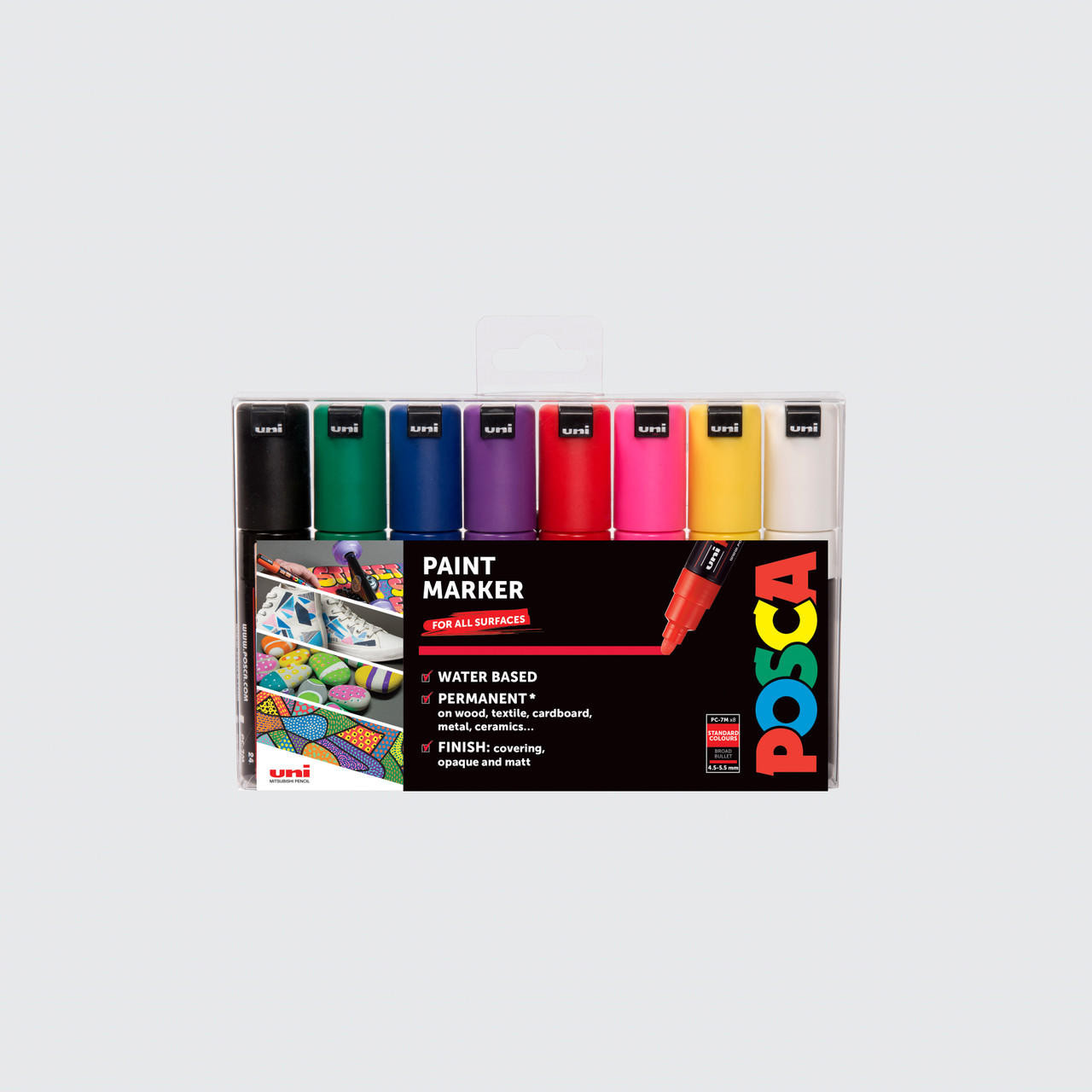 Posca Marker Set of 8 Assorted Colours, 5mm Nib, Water-Based