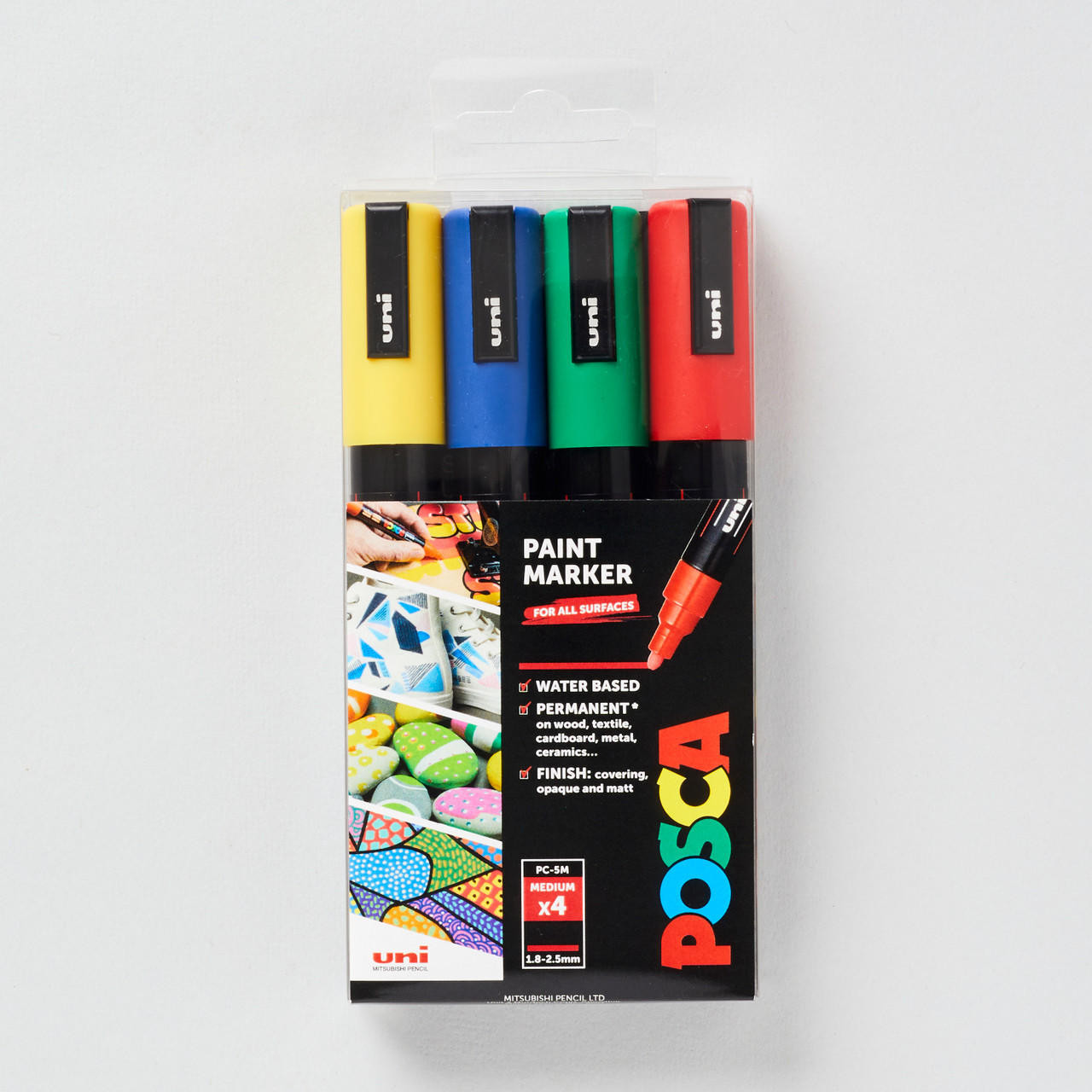 Posca PC5M Markers Set of 4, 2.5mm Nib, Assorted Colours