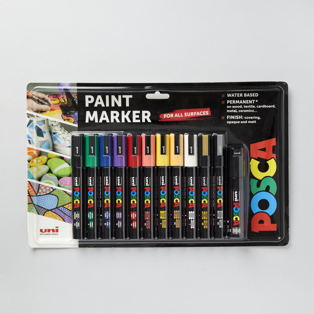 Posca Marker Set 12 Assorted Colours, Water-Based Pigment Ink