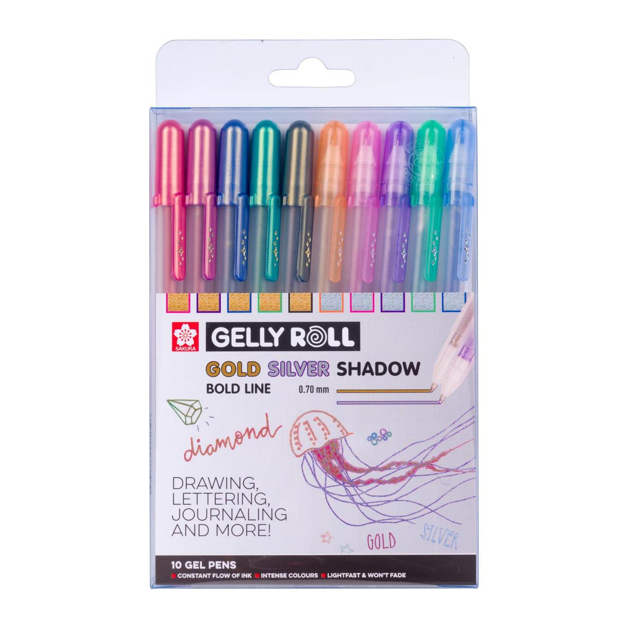 Sakura Gelly Roll 0.7mm Shadow Gel Pens Set – 10 Assorted Colours