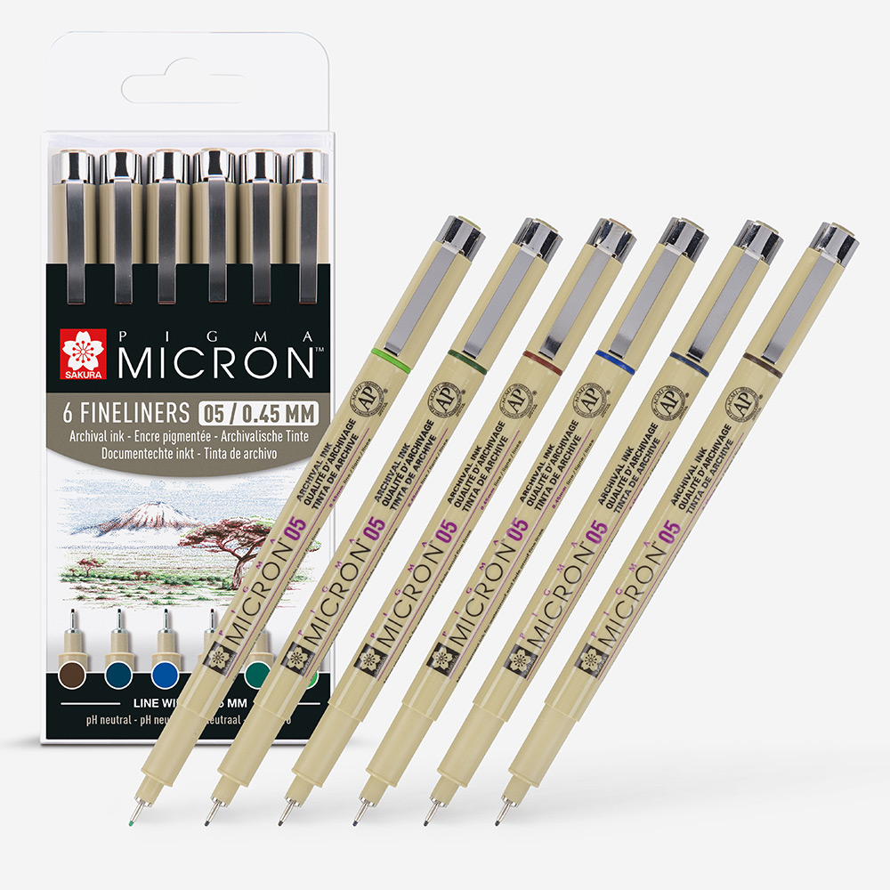 Sakura Pigma Micron Pens Set, 0.5mm, Waterproof, 6 Assorted