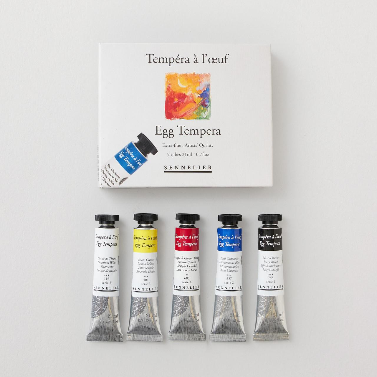 Sennelier Egg Tempera Set of 5 – Water Resistant, Satin Matte