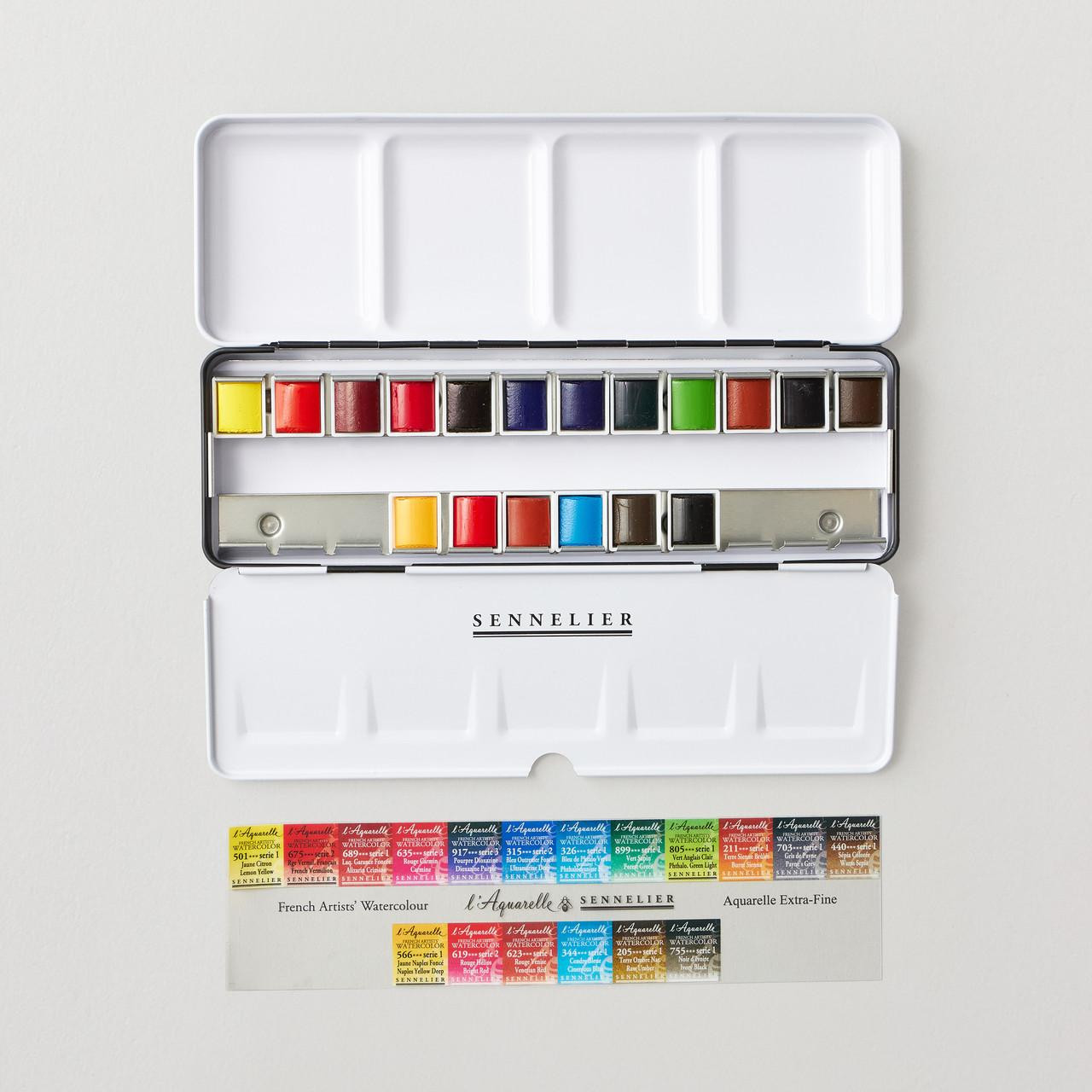 Sennelier L’Aquarelle Watercolour Set, 18 Colours, 6 Free Pans