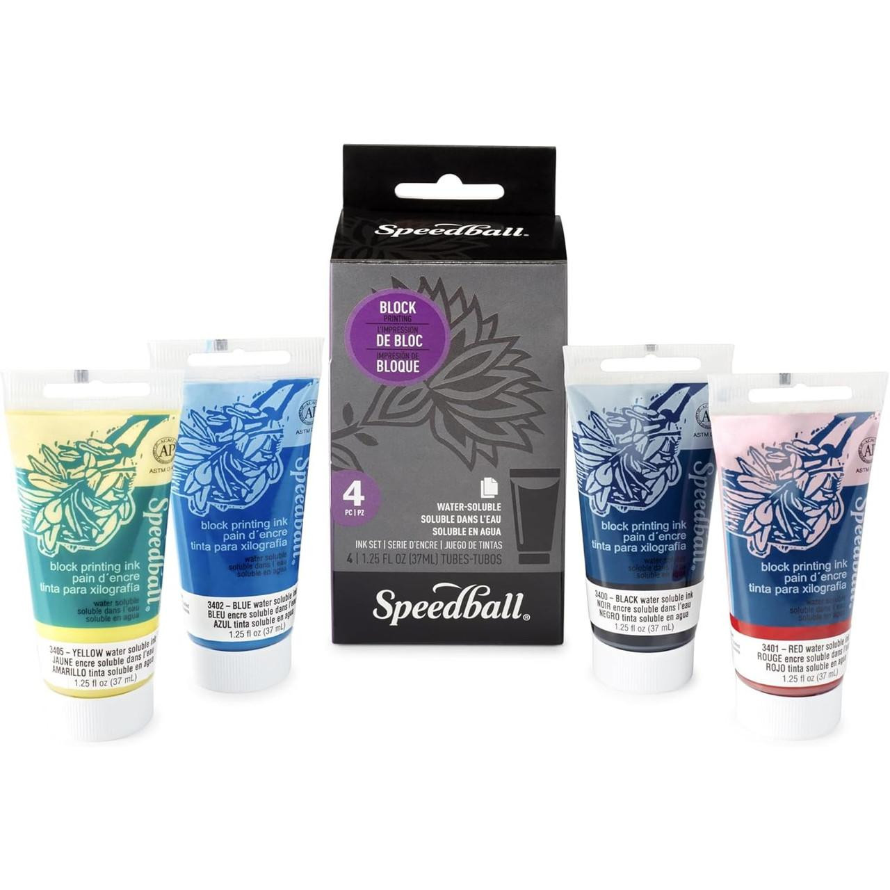 Speedball Block Printing Ink Set – 4 Non-Toxic Water-Soluble Tubes