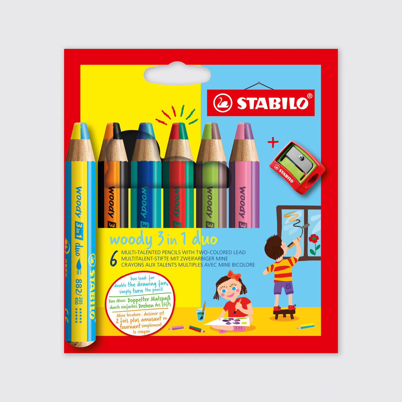 Stabilo Woody 3-in-1 Colouring Pencils Set, 6 XXL Chunky, Water Soluble