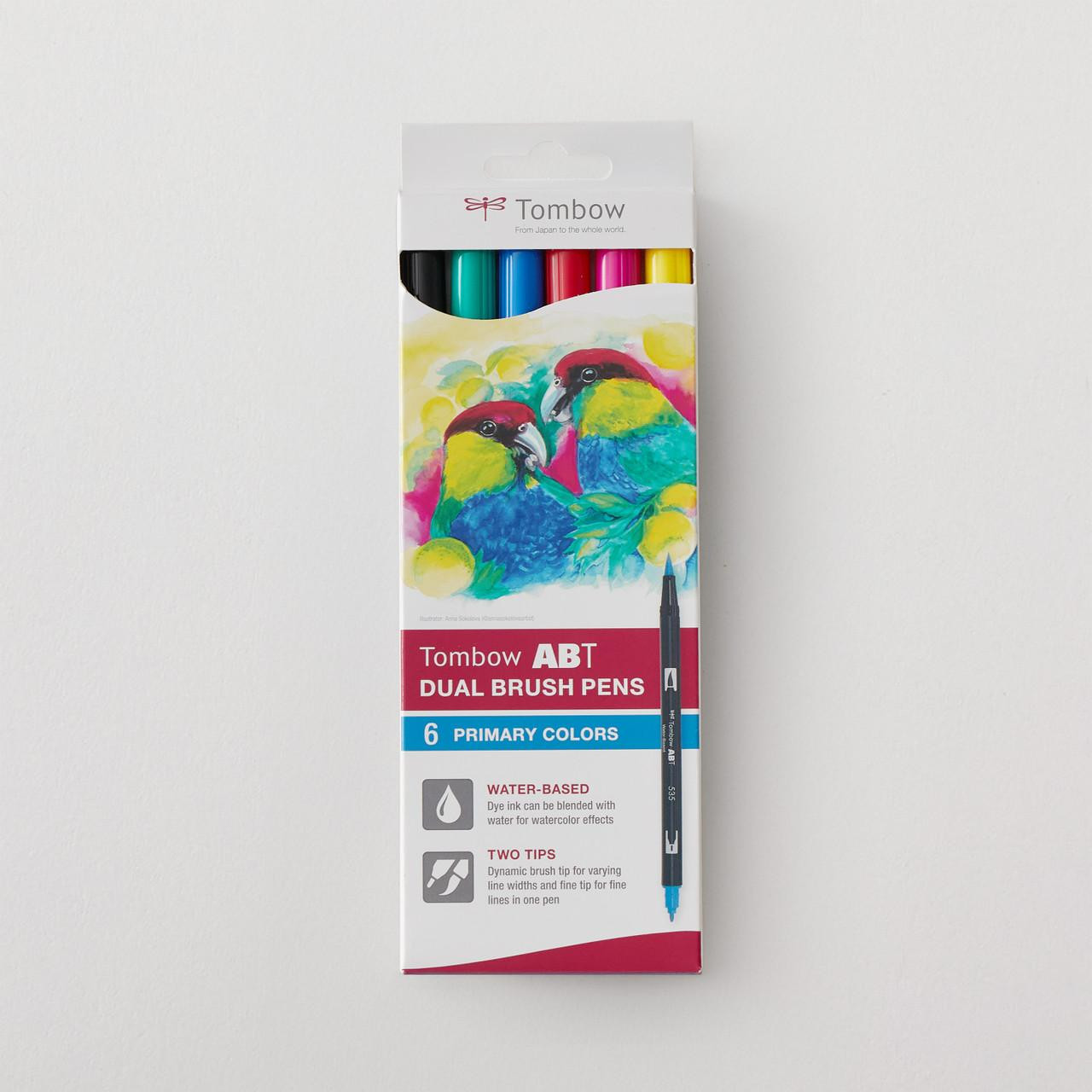 Tombow ABT Dual Brush Pen Set of 6 – Water-based Ink, Assorted Colours