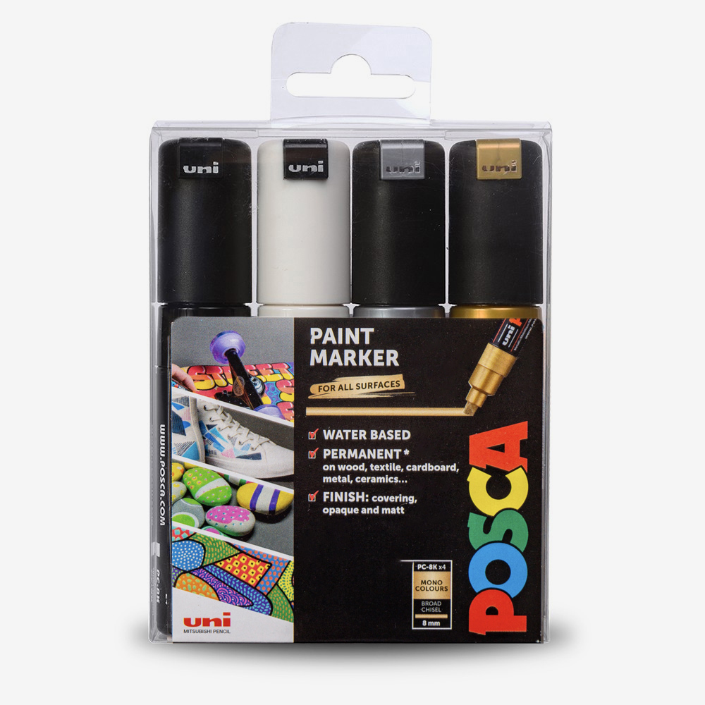 Posca PC-8K Mono Tones Marker Set of 4, 8mm Tip Size