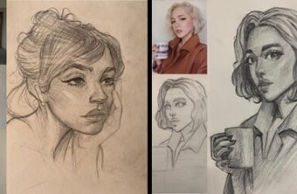 Artist drawing a portrait from a reference photo