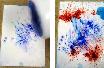Brusho crystal colour sprinkled onto wet watercolour paper, blooming into colour