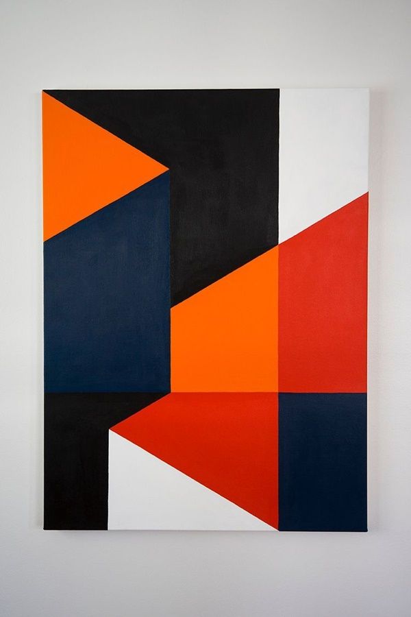 Easy abstract acrylic painting made of bold colour blocks and stripes on canvas