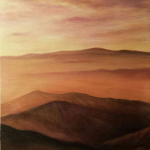 Easy acrylic landscape painting of layered hills fading into the distance