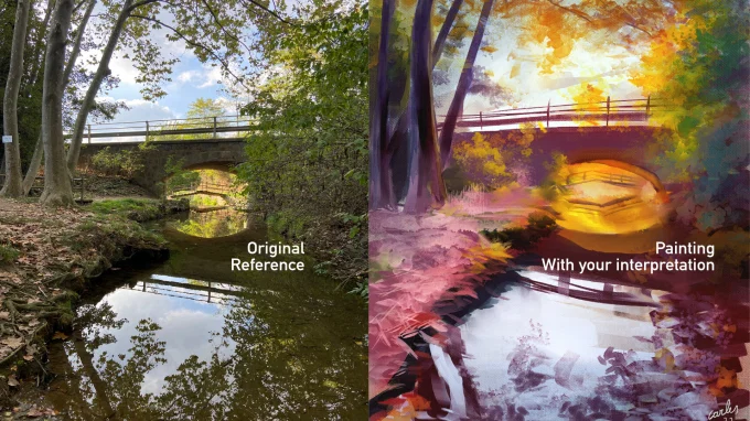 Landscape painting from a reference photo