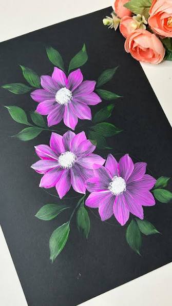 Simple acrylic flower painting with bold petals on a coloured background