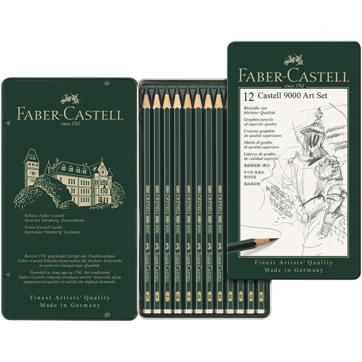 Tin of graphite sketching pencils in assorted grades