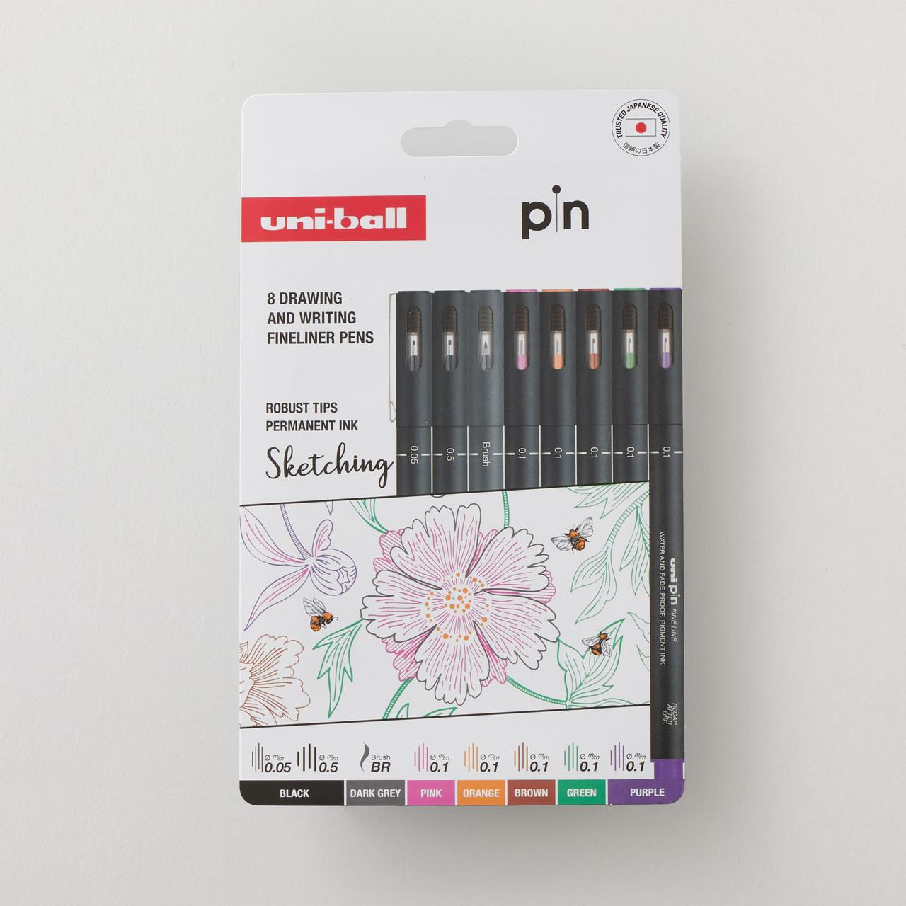 uni-ball PIN Fineliners Set – 8 Assorted Colours, 0.05-0.5mm