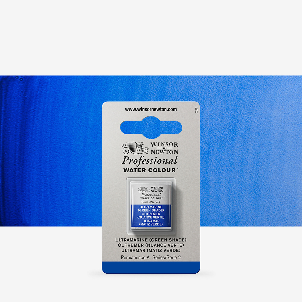 Winsor & Newton Ultramarine Green Watercolour Half Pan, High Lightfastness